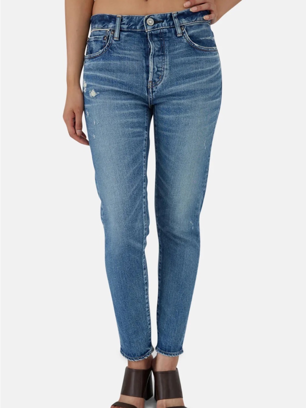Moussy Light Vintage Denim Avenal tapered mid rise blue cropped Jeans size 34 - Picture 3 of 16